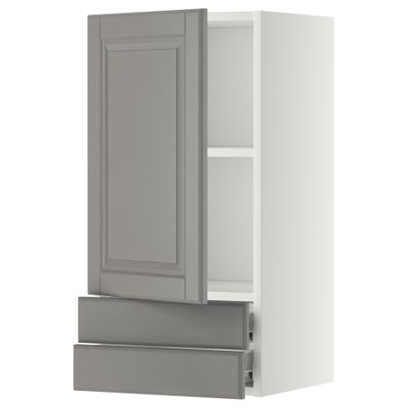Навесной шкаф с дверцей, 2 ящика МЕТОД / ФОРВАРА, белый, Будбин серый