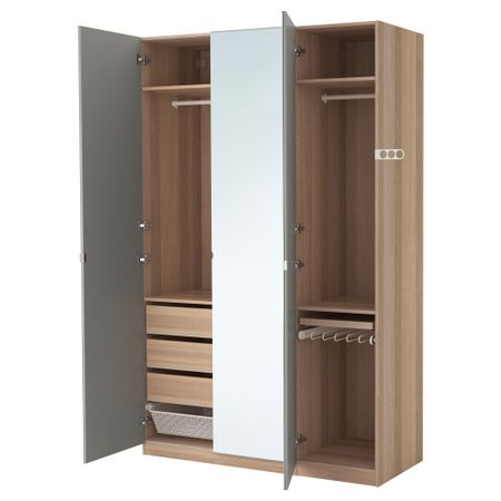 Гардероб ПАКС, под беленый дуб, Викедаль зеркальное стекло (150x60x236 см)