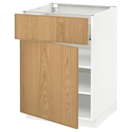 Напольный шкаф с ящиком, дверью МЕТОД / ФОРВАРА, белый, Экестад дуб