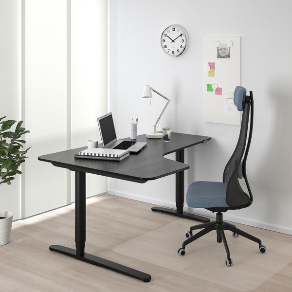 Угловой письменный стол лев/трансф, ясеневый шпон, черная морилка/черный 160x110 см IKEA BEKANT БЕКАНТ 692.822.57 - фото 2