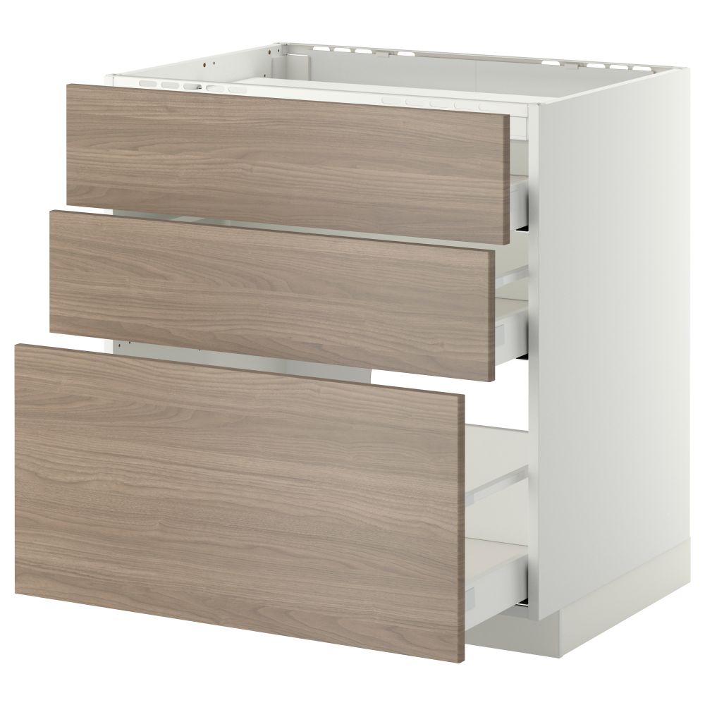 Напольный шкаф, 3 фронтальных панели, 3 ящика МЕТОД / МАКСИМЕРА, белый, Брокхульт светло-серый - схема-чертеж с размерами