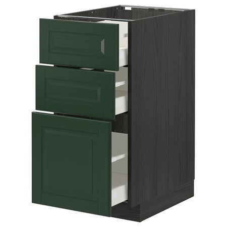 Напольный шкаф с 3 ящиками, черный/Будбин темно-зеленый 40x60 см IKEA МЕТОД / МАКСИМЕРА 493.145.08