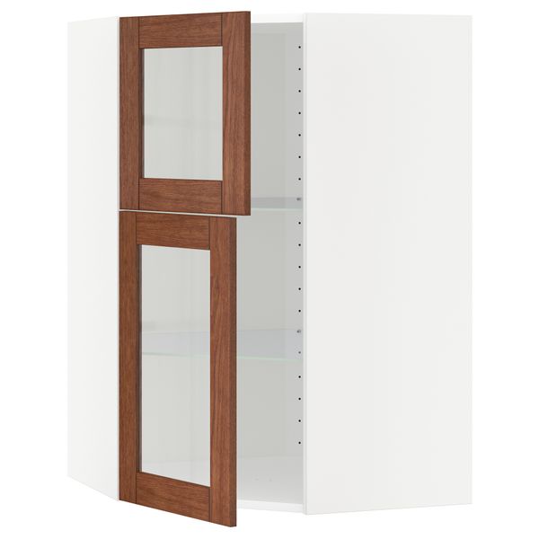 Угловой навесной шкаф + полки, 2 стеклянные дверцы МЕТОД, белый, Филипстад коричневый (68x100 см) - схема-чертеж с размерами