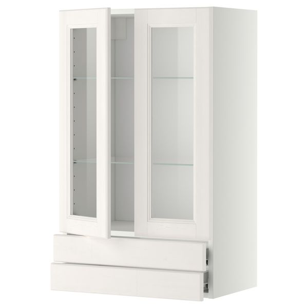 Навесной шкаф, 2 стеклянные дверцы, 2 ящика МЕТОД / ФОРВАРА, белый, Лаксарби белый - фото 1