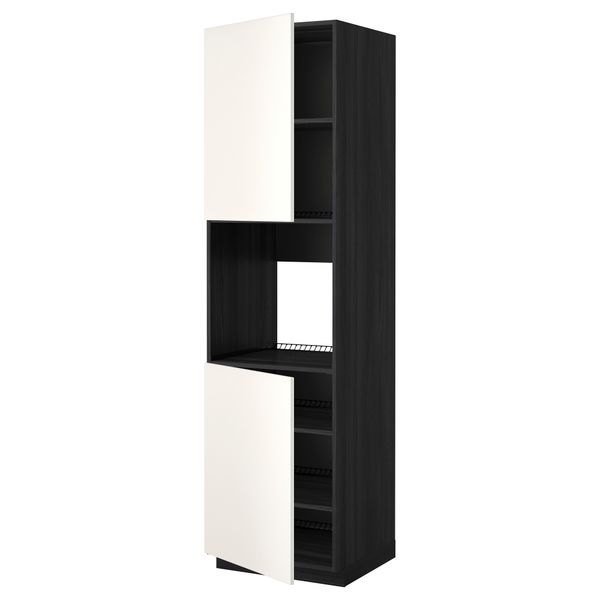 Высокий шкаф для духовки, 2 дверцы, полки МЕТОД, черный, Веддинге белый - схема-чертеж с размерами