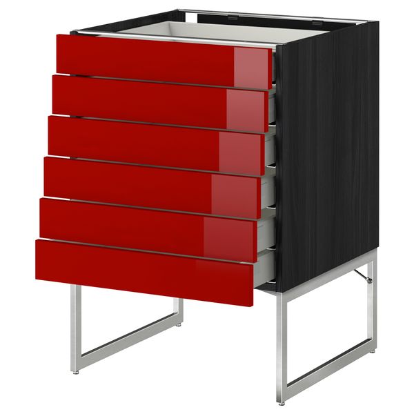 Напольный шкаф 6 фронтальных панелей, 6 нижних ящиков МЕТОД / МАКСИМЕРА, черный, Рингульт красный - схема-чертеж с размерами