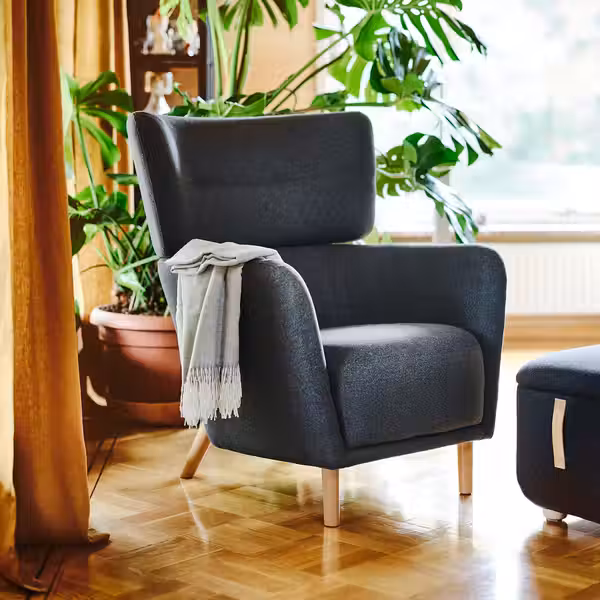 OSKARSHAMN Кресло с подголовником - Gunnared черно-серый - фото 2