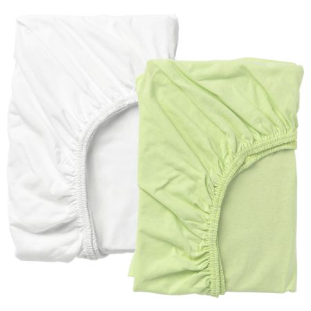 Простыня натяжная для кроватки ЛЕН, белый, зеленый (60x120 см)