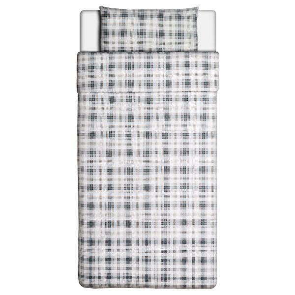 Пододеяльник и наволочка, серый/синий 150x200/50x70 см IKEA NORDRUTA НОРДРУТА 104.095.26 - фото 1