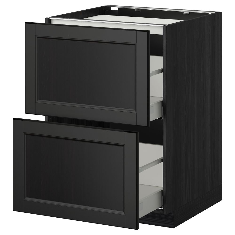 Напольный шкаф, 2 фронтальных панели, 3 ящика МЕТОД / МАКСИМЕРА, черный, Лаксарби черно-коричневый - фото 1