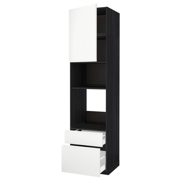 Высокий шкаф для духовки/СВЧ дверца, 2 ящика МЕТОД / МАКСИМЕРА, черный, Воксторп белый - схема-чертеж с размерами