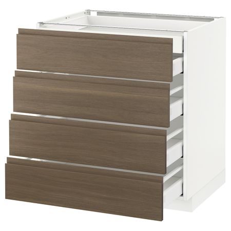 Напольный шкаф 4 фронтальных, 2 низких, 3 средних ящ, белый/Воксторп грецкий орех 80x60 см IKEA METOD МЕТОД / MAXIMERA МАКСИМЕРА