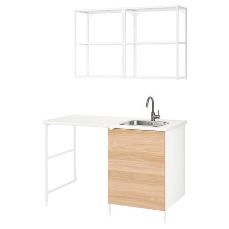 Комбинация для хранения, белый, под дуб, 139x63.5x87.5 см IKEA BEGIVENHET БЕГИВЕНХЕТ 494.774.49