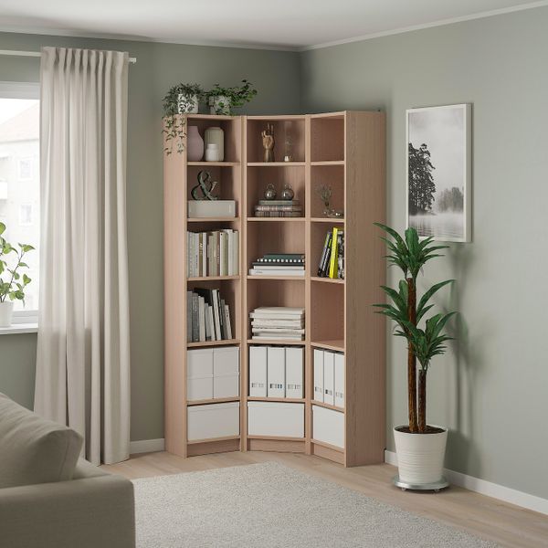 Стеллаж угловая комбинация, дубовый шпон, беленый 95/95x28x202 см IKEA BILLY БИЛЛИ 093.959.45 - фото 2