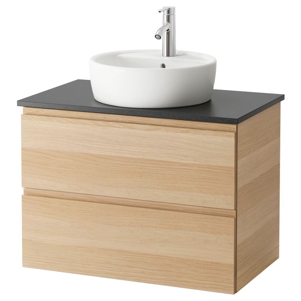 Шкаф п-раковину/столешн45/раковина ГОДМОРГОН/АЛДЕРН / ТОРНВИКЕН, беленый дуб, черный - схема-чертеж с размерами