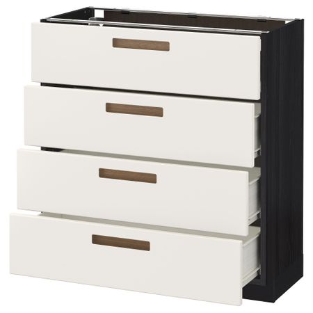 Напольный шкаф 4 фронтальных панели/4 ящика МЕТОД / ФОРВАРА, черный, Мэрста белый