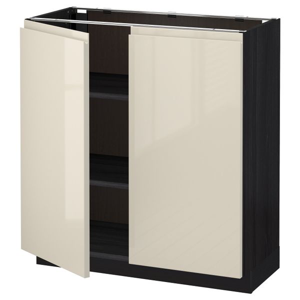 Напольный шкаф с полками/2двери, черный, Воксторп глянцевый светло-бежевый 80x37 см IKEA МЕТОД 292.245.75 - схема-чертеж с размерами