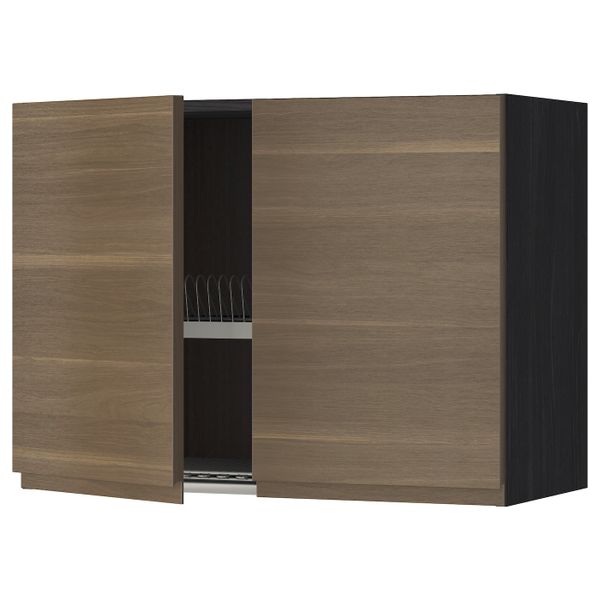 Навесной шкаф с посудной сушилкой, 2 дверец, черный/Воксторп грецкий орех 80x60 см IKEA МЕТОД 492.247.82 - схема-чертеж с размерами