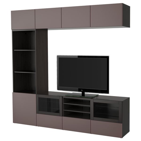 Шкаф для ТВ, комбинированный, стекляные дверцы БЕСТО, черно-коричневый, Вальвикен темно-коричневый, прозрачное стекло - фото 1