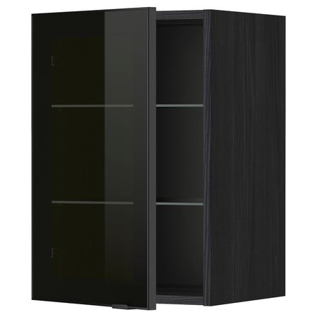 Навесной шкаф с полками, стекляными дв, черный/Ютис дымчатое стекло 40x60 см IKEA МЕТОД 493.306.07