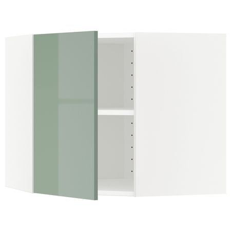 Угловой навесной шкаф с полками, белый, Калларп светло-зеленый, 68x60 см IKEA МЕТОД 692.249.55