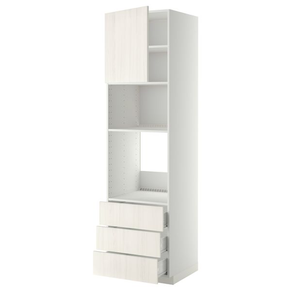 Высокий шкаф для духовки/СВЧ дверца, 3 ящика МЕТОД / ФОРВАРА, белый, Росдаль белый - схема-чертеж с размерами