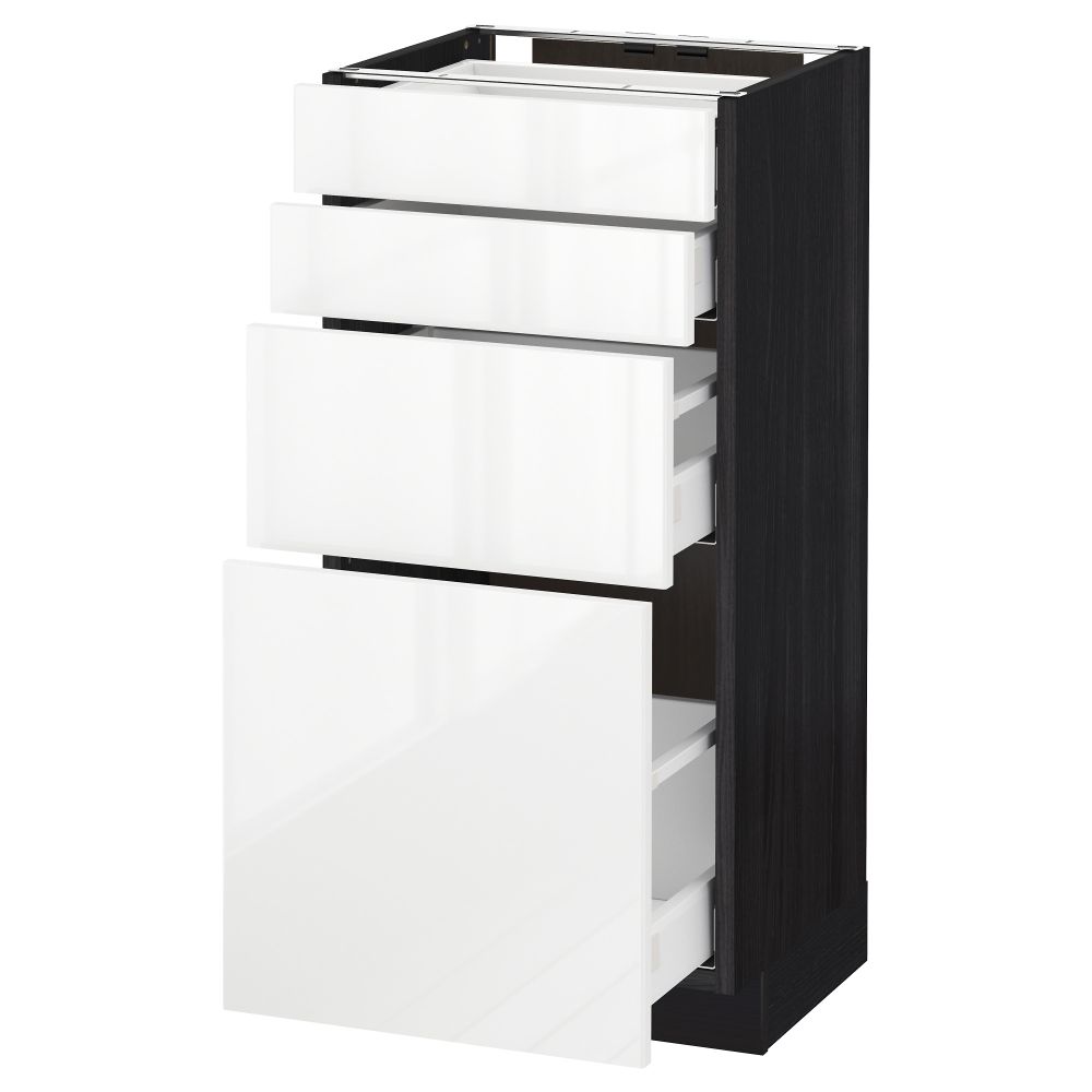 Напольный шкаф 4 фронтальных панели, 4 ящика МЕТОД / МАКСИМЕРА, черный, Рингульт белый - схема-чертеж с размерами
