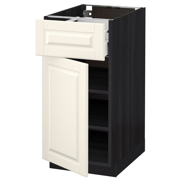 Напольный шкаф с ящиком, дверью МЕТОД / МАКСИМЕРА, черный, Будбин белый с оттенком - схема-чертеж с размерами