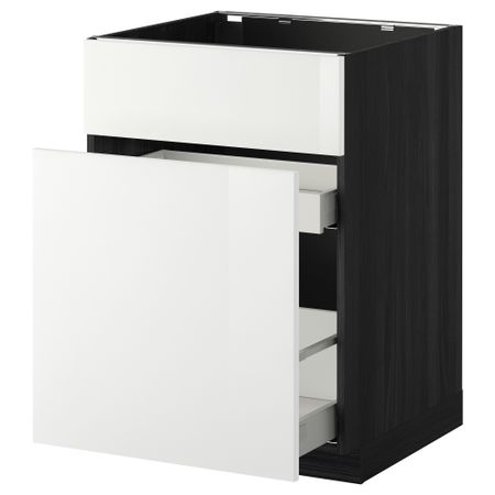 Напольный шкаф под мойку, сорт муcора, 1 дверца, 2 ящика МЕТОД / МАКСИМЕРА, черный, Рингульт белый (60x60 см)