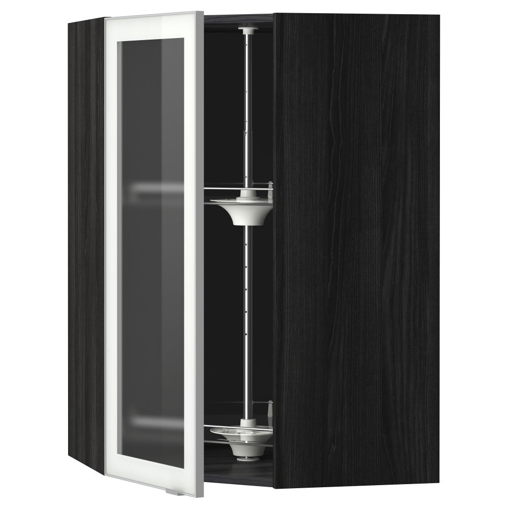 Угловой навесной шкаф с вращающающейся секцией, стеклянными дверцами МЕТОД, черный, Ютис матовое стекло - схема-чертеж с размерами