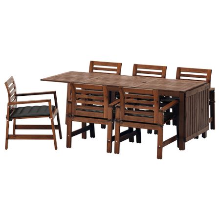 Стол + 6 кресел, для сада ЭПЛАРО, коричневая морилка, Холло черный