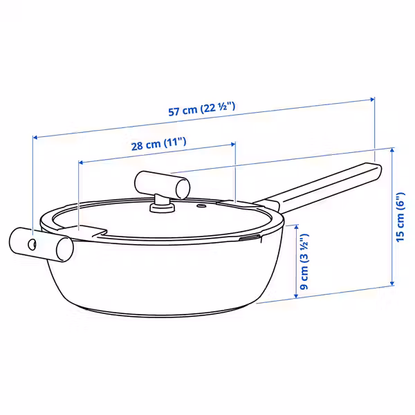 KLIPPFISK КЛИППФИСК Сотейник c крышкой - схема-чертеж с размерами