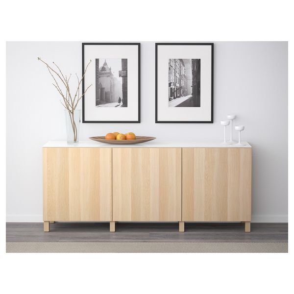 Комбинация для хранения с дверцами БЕСТО, Лаппвикен под беленый дуб (180x40x74 см) - схема-чертеж с размерами