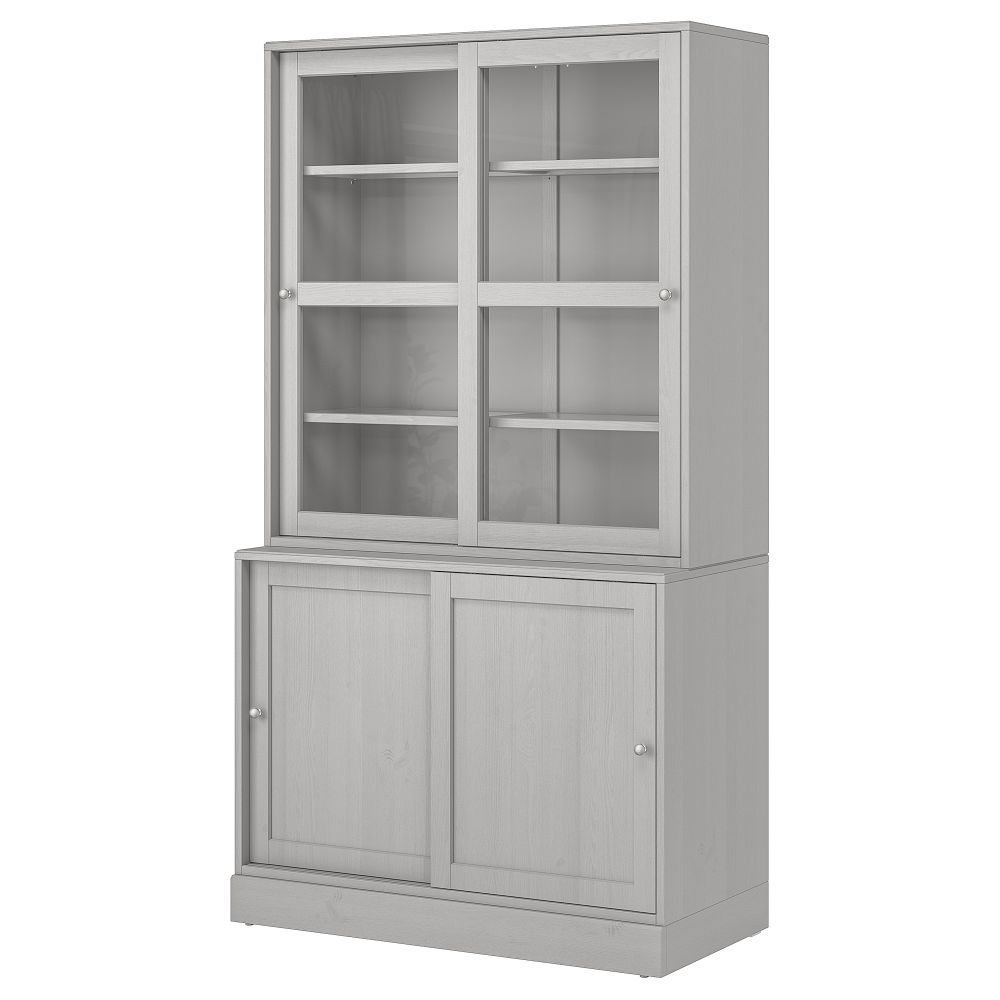 Комбинация с раздвижными дверьми, 121x47x212 см, серый IKEA HAVSTA ХАВСТА 392.659.14 - фото 1