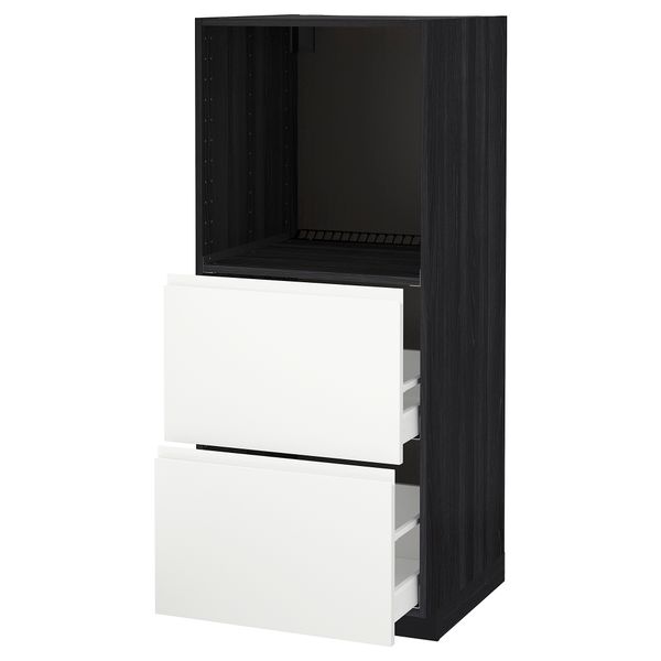 Высокий шкаф с 2 ящиками для духовки МЕТОД / МАКСИМЕРА, черный, Воксторп белый (60x60x140 см) - схема-чертеж с размерами