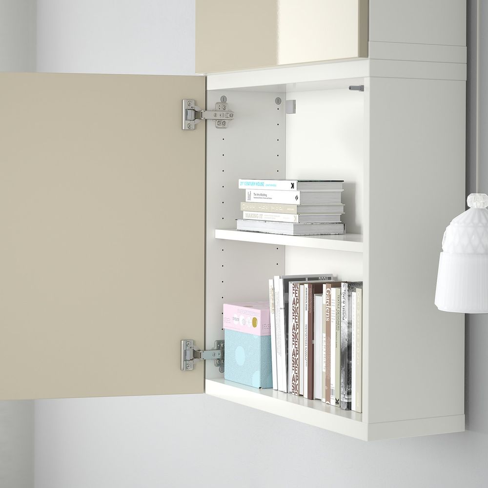 Навесной шкаф с 2 дверями, белый/Сельсвикен глянцевый, бежевый 60x22x128 см IKEA BESTÅ БЕСТО 192.482.75 - фото 1