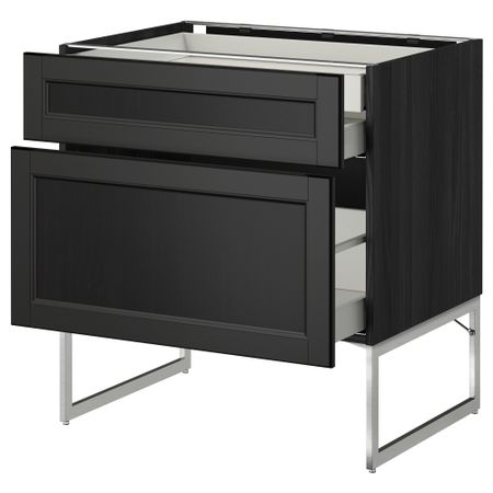 Напольный шкаф 2 фронтальных панели, 2 нижних,1 встроенный ящик МЕТОД / МАКСИМЕРА, черный, Лаксарби черно-коричневый