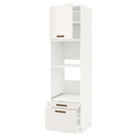 Высокий шкаф для духовки комбинированный, духовка + дверца, 2 ящика МЕТОД / МАКСИМЕРА, белый, Мэрста белый