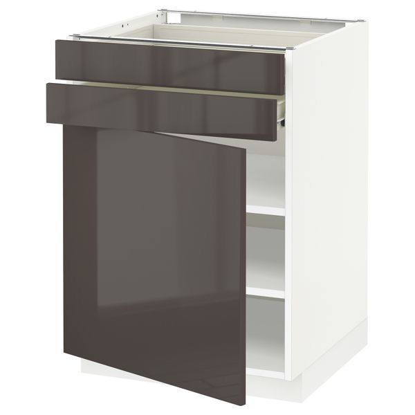 Напольный шкаф с дверцей, 2 ящиками МЕТОД / ФОРВАРА, белый, Рингульт серый - схема-чертеж с размерами