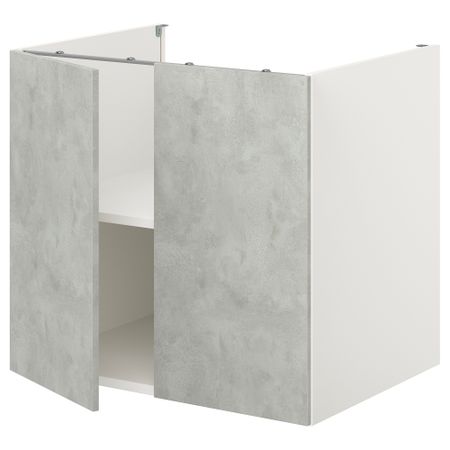 Напольный шкаф с полкой и дверцами, 80x62x75 см, белый, под бетон IKEA BEGIVENHET БЕГИВЕНХЕТ 493.210.09