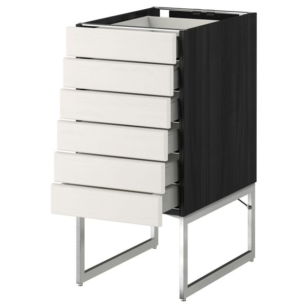 Напольный шкаф 6 фронтальных панелей, 6 нижних ящиков МЕТОД / МАКСИМЕРА, черный, Лаксарби белый - схема-чертеж с размерами