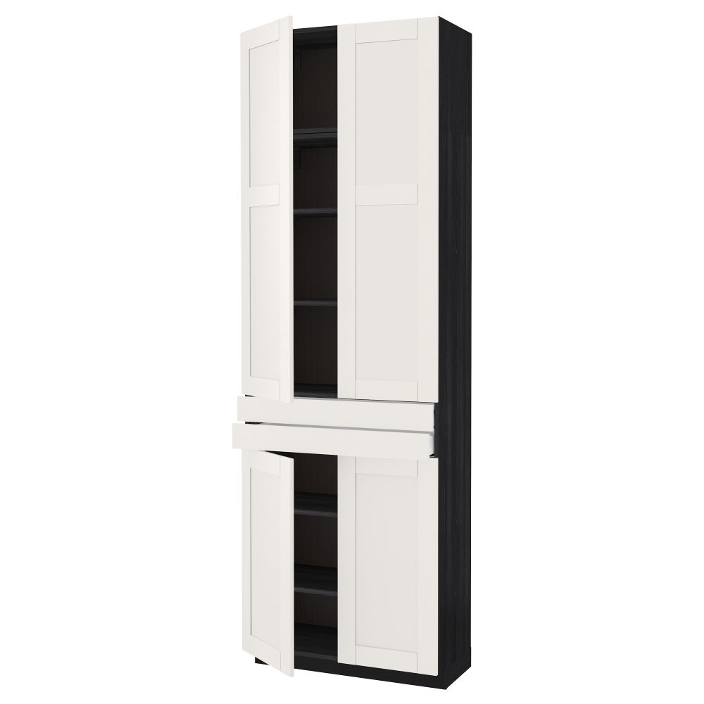 Высокий шкаф + полки, 2 ящика, 4 дверцы МЕТОД / МАКСИМЕРА, черный, Сэведаль белый (80x37x240 см) - схема-чертеж с размерами