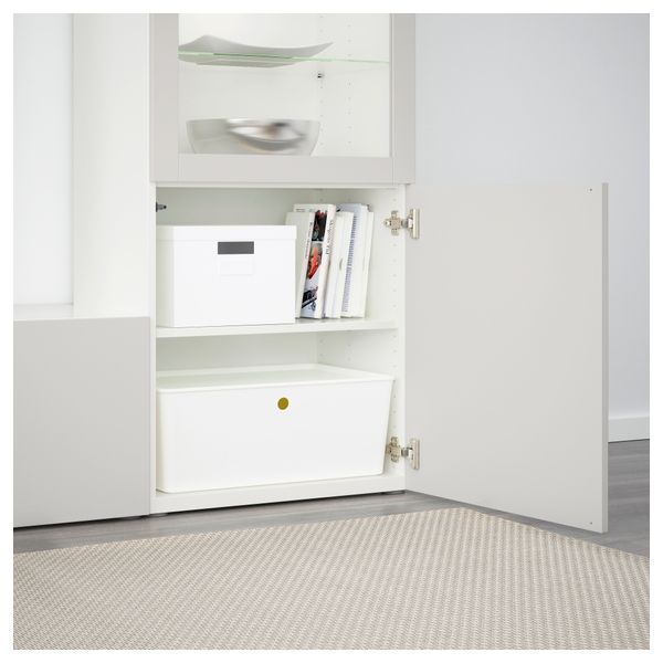 Шкаф для ТВ, комбинированный, стекляные дверцы БЕСТО, белый, Лаппвикен светло-серый прозрачное стекло (240x40x128 см) - фото 3