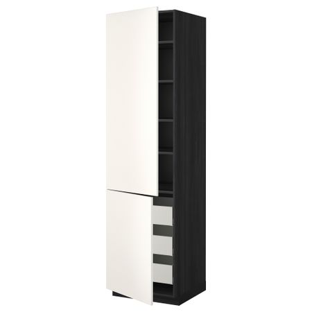 Высокий шкаф + полки, 3 ящика, 2 дверцы МЕТОД / МАКСИМЕРА, черный, Веддинге белый