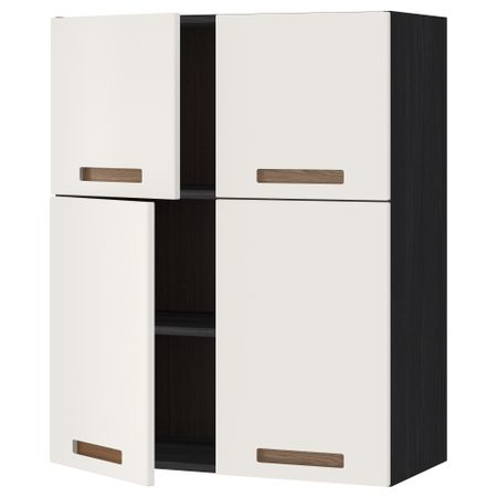 Навесной шкаф с полками, 4 дверцы МЕТОД, черный, Мэрста белый (80x100 см)