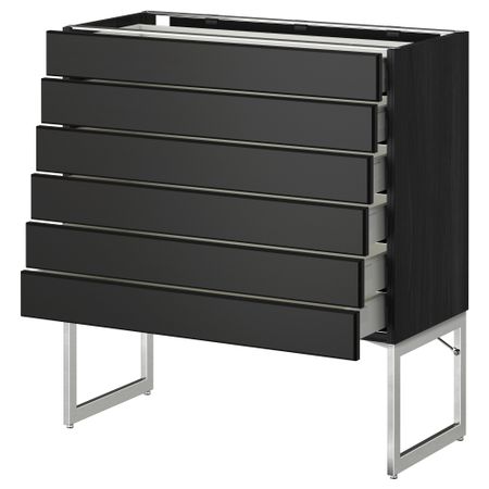 Напольный шкаф 6 фронтальных панелей, 6 нижних ящиков МЕТОД / МАКСИМЕРА, черный, Лаксарби черно-коричневый