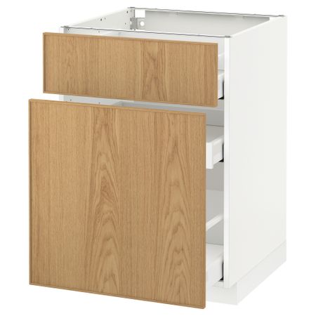 Напольный шкаф, выдвижной секцией, ящик МЕТОД / МАКСИМЕРА, белый, Экестад дуб