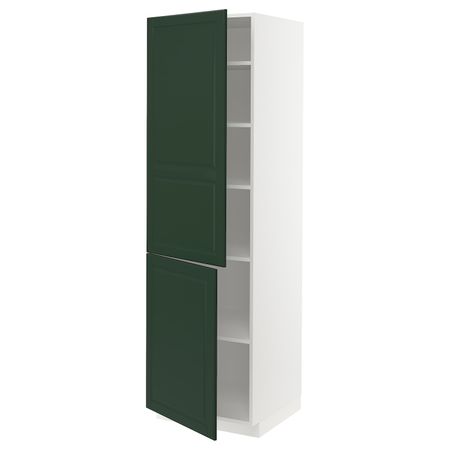 Высокий шкаф с полками, 2 дверцы, белый/Будбин темно-зеленый 60x60x200 см IKEA METOD МЕТОД 793.126.21