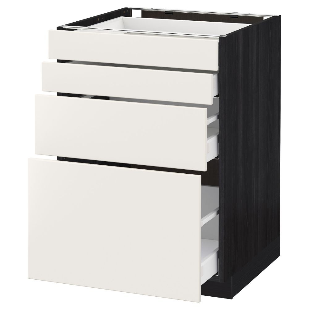 Напольный шкаф 4 фронтальных панели, 4 ящика МЕТОД / МАКСИМЕРА, черный, Веддинге белый - схема-чертеж с размерами