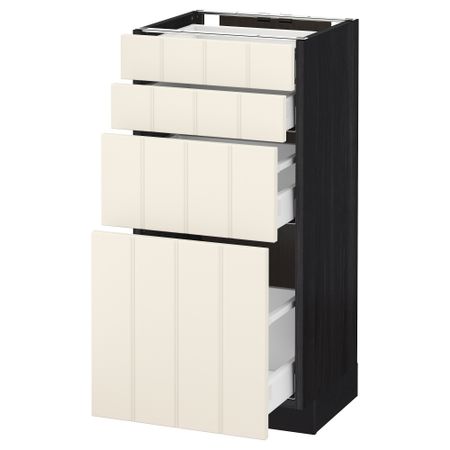 Напольный шкаф 4 фронтальных панели, 4 ящика МЕТОД / МАКСИМЕРА, черный, Хитарп белый с оттенком